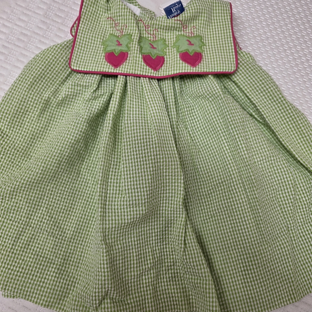 Ralph Lauren Green Gingham Bow Appliqué Kids Dress